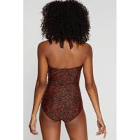 BEACHWAVE halter badpak met all over print zwart/brique