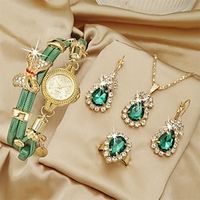 5 stks/set dameshorloge schattige boog bloem quartz armband horloge elegant strass analoog polshorloge sieradenset cadeau voor moeder haar Lightinthebox