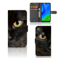 Huawei P Smart 2020 Telefoonhoesje met Pasjes Zwarte Kat - thumbnail