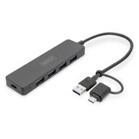 Digitus DA-70235 interface hub USB 3.2 Gen 1 (3.1 Gen 1) Type-A + Type-C 12000 Mbit/s Zwart - thumbnail