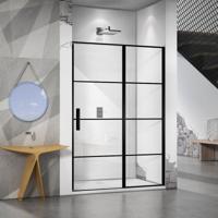 Douchedeur Collins Nisdeur Draaideur Rechts 140x200cm Mat Zwart Antikalk Helderglas 8mm Veiligheidsglas Easy Clean