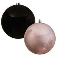 2x stuks grote kerstballen van 20 cm glans van kunststof roze en zwart - thumbnail