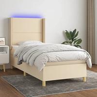 vidaXL Boxspring met matras en LED stof crèmekleurig 90x190 cm, bed, boxspringbed, tweepersoonsbed, slaapmeubel, boxspring bed, bed met matras