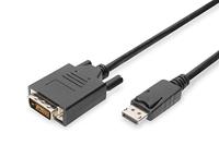 DIGITUS DisplayPort-adapterkabel - DP - DVI (24+1) - Full-HD 1080p/60Hz - Displayport 1.1a - 3m - met vergrendeling - geschikt voor monitoren, grafische kaarten - zwart