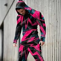 Voor heren Trainingspak Truien instellen Geel Lichtgroen Blozend Roze Paars Groen Capuchon Grafisch Geometrisch 2-stuks Afdrukken Sport Outdoor Casual Sport 3D-afdrukken Streetwear Sportkleding Lightinthebox - thumbnail