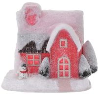 Rood kerstdorp huisje 18 cm type 3 met LED verlichting - thumbnail