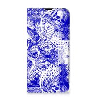 Mobiel BookCase iPhone 14 Angel Skull Blauw