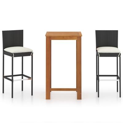 vidaXL 3-delige Tuinbarset met kussens zwart