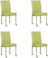 Set van 4 Felgroene leren moderne eetkamerstoelen Comfort - poot rond rvs met wiel - Toledo Leer Lime (felgroen leer)