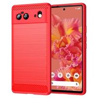 Google Pixel 6 Geborsteld TPU Hoesje - Koolstofvezel - Rood