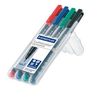 Staedtler Lumocolor 318 WP4 permanente marker Fijne punt Zwart, Blauw, Groen, Rood 4 stuk(s)