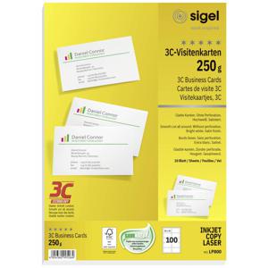 Sigel LP800 Bedrukbare visitekaarten, gladde kant 85 x 55 mm Helderwit 100 stuk(s) Papierformaat: DIN A4