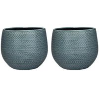 Set van 3x stuks bloempotten midnight blauw ribbels keramiek voor kamerplant H16 x D18 cm