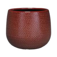 Mica Decorations Bloempot - rood - ribbel - keramiek - 18 x 16 cm