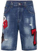 Philipp Plein patch-detail distressed denim shorts - Bleu - thumbnail