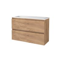 Badmeubelset Aquasplash Salt 100x39 cm Greeploos 2 Lades Met Wastafel Acryl Whisky Oak Aquasplash