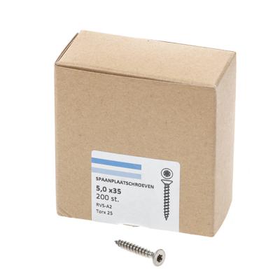 Spaanplaatschroef roestvaststaal A2 platkop torx-25 5.0X35 voldraad (200) Spaanplaatschroef roestvaststaal A2 platkop torx-25 5.0X35 voldraad (200)