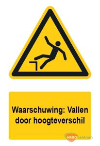 Waarschuwingsbord / sticker vallen door hoogteverschil met tekst - A5