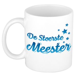 De stoerste meester cadeau mok / beker wit en blauw - bedankt kado docent