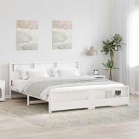 vidaXL Platform Bedframe Wit Massief Berenhout 200 cm x 200 cm Modern Strak Ontwerp Ruime Opslag Makkelijk Schoon Te Maken Oppervlak Binnen Gebruik Montage Vereist Glad Afwerking Ideaal Voor Moderne S