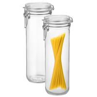 Spaghetti voorraad/weck pot - 2x - glas - transparant - 26 x 9 cm - 1,5 L - Bormioli Rocco