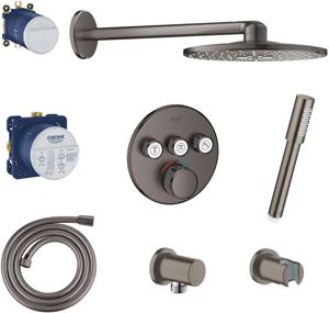 Grohe Grohtherm SmartControl Perfect regendoucheset met Rainshower 310 SmartActive Hard Graphite Geborsteld