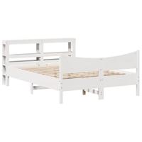 vidaXL Bedframe met hoofdbord massief grenenhout wit 150x200 cm, bed, bed ombouw, twijfelaar bed, bedbodem, slaapkamermeubel, 2-persoons bedframe
