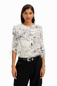 Blouse met verstelbare mouwen en tekstopdruk. - WHITE - M