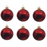 Kerstballen set - 12x stuks - rood - glas - 6 cm - glans - kerstversiering - met gouden ophanglintje - thumbnail