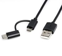 ROLINE USB 2.0 kabel met USB C, Micro USB B en USB A stekker | USB Sync en oplaadkabel | Zwart 1m