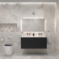 Badkamermeubelset Gliss Design Hera Mat Zwart 120cm 2 Laden Zwart Schoolkrijt (Keuze Wastafel)