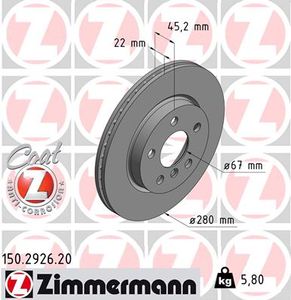 Remschijf COAT Z ZIMMERMANN, Remschijftype: Binnen geventileerd, u.a. für Mini, BMW