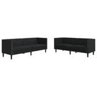 vidaXL 2-delige Loungeset Chesterfield-stijl kunstleer zwart, chesterfield bank, bankstel, bank, loungeset, bankenset, loveseat, zitbank, fauteuil