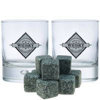 Luxe whiskyglazen set 6x stuks 290 ml met 9x whisky ijsblokstenen