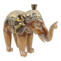 Houten Olifant Wit-Goudkleurig (27 x 26 cm) - thumbnail