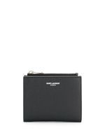 Saint Laurent porte-cartes zippé en cuir grainé - Noir