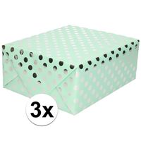 3x Mint groene folie geschenkpapier zilveren stip 200 x 70 cm   -