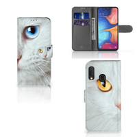 Samsung Galaxy A20e Telefoonhoesje met Pasjes Witte Kat - thumbnail