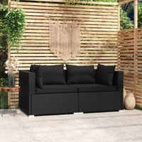 Tweezitsbank met kussens poly rattan zwart - thumbnail