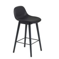 Muuto Fiber Barkruk Wood Base Backrest Black Refine Leather 65 cm.
