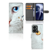 OnePlus Nord 2T Telefoonhoesje met Pasjes Witte Kat - thumbnail