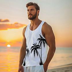 heren 100% katoen grafische tanktop conch mode outdoor casual 3D-print vest top onderhemd straat casual dagelijks t-shirt wit blauw mouwloos shirt met ronde hals lente- en zomerkleding Lightinthebox