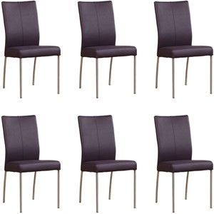 Set van 6 Paarse leren moderne eetkamerstoelen Comfort - Toledo Leer Aubergine (paars leer)