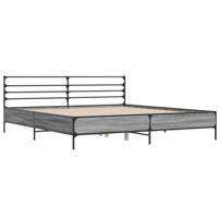 vidaXL Bedframe bewerkt hout metaal grijs sonoma eiken 180x200 cm, bed, bed ombouw, twijfelaar, bedbodem, slaapkamermeubel, boxspring, 2 persoonsbed