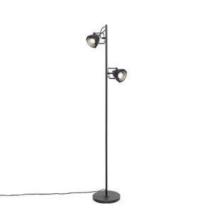 QAZQA Industriële vloerlamp zwart 2-lichts - Emado