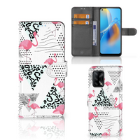 OPPO A74 4G Telefoonhoesje met Pasjes Flamingo Triangle - thumbnail