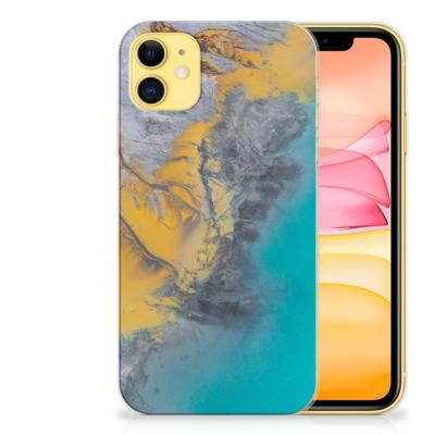 Apple iPhone 11 TPU Siliconen Hoesje Marble Blue Gold