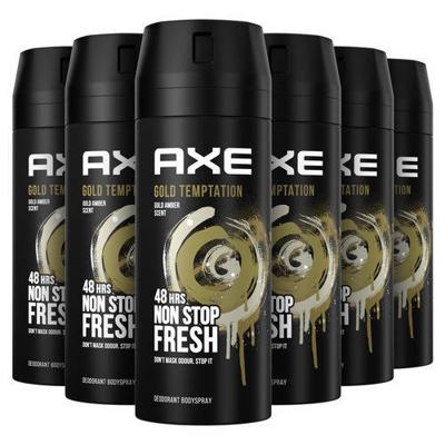 Axe Gold Temptation bodyspray deodorant - 6 x 150 ml - voordeelverpakking Axe Gold Temptation bodyspray deodorant - 6 x 150 ml - voordeelverpakking