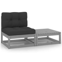 2-delige Loungeset met kussens massief grenenhout grijs - thumbnail