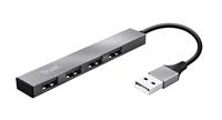 Trust Halyx Aluminium Mini USB 2.0 Hub met 4 Poorten voor PC, Laptop, Mac - Zilver